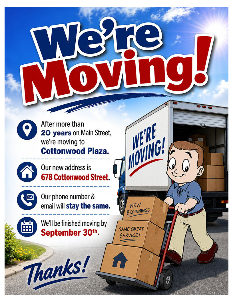 We're Moving to 678 Cottonwood Street in Woodland, CA